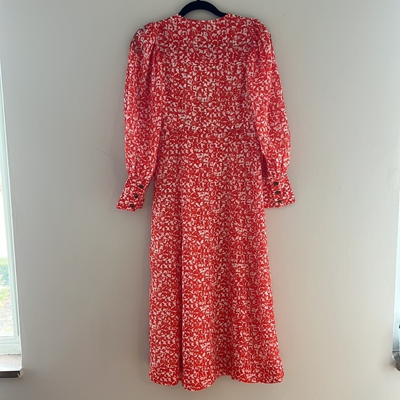NWT GANNI Balloon-sleeve Floral-print Crepe Midi Dress - Picture 9 of 10